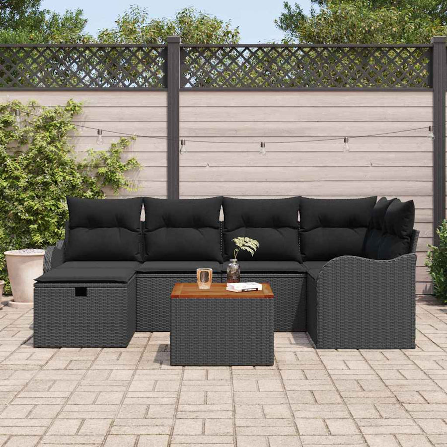 Tuinbankenset met kussen met opslag 7 pcs Zwart poly rattan