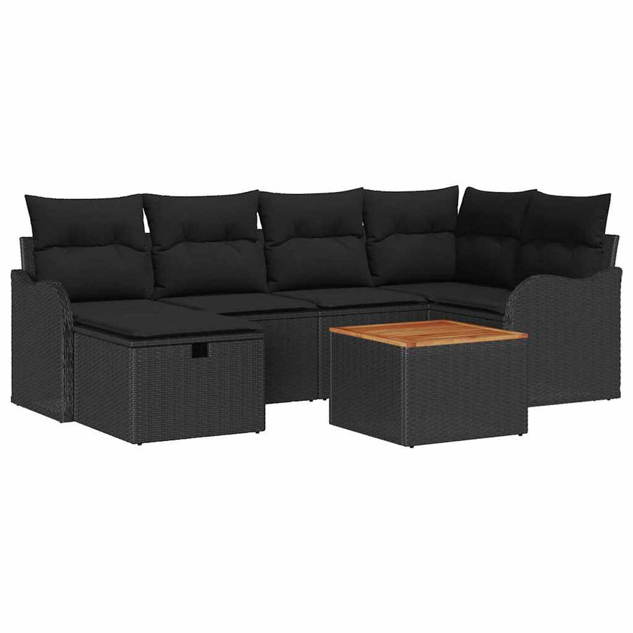 Tuinbankenset met kussen met opslag 7 pcs Zwart poly rattan
