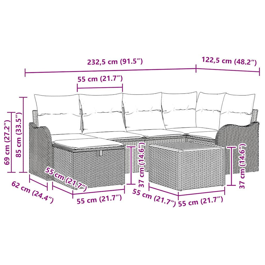 Tuinbankenset met kussen met opslag 7 pcs Zwart poly rattan