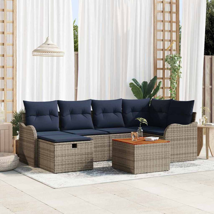 Tuinbankenset 7 st Grijs poly rattan