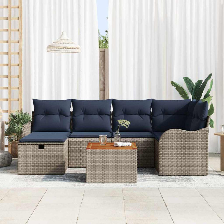 Tuinbankenset 7 st Grijs poly rattan
