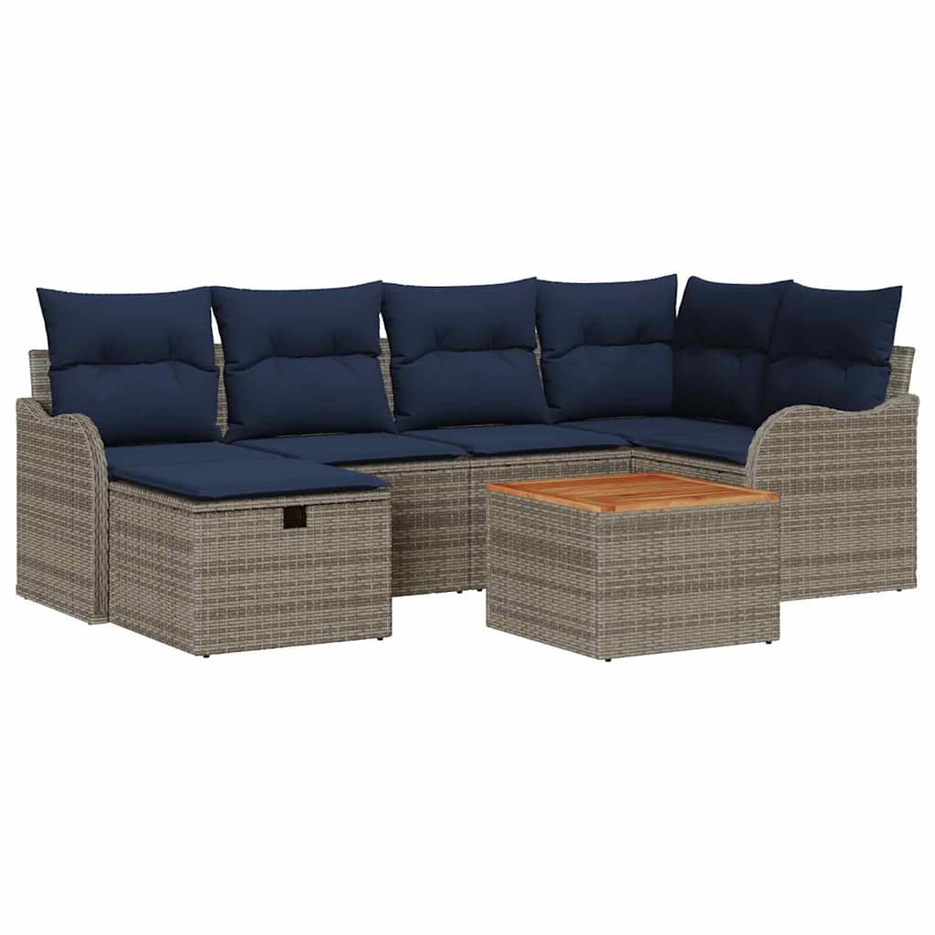 Tuinbankenset 7 st Grijs poly rattan