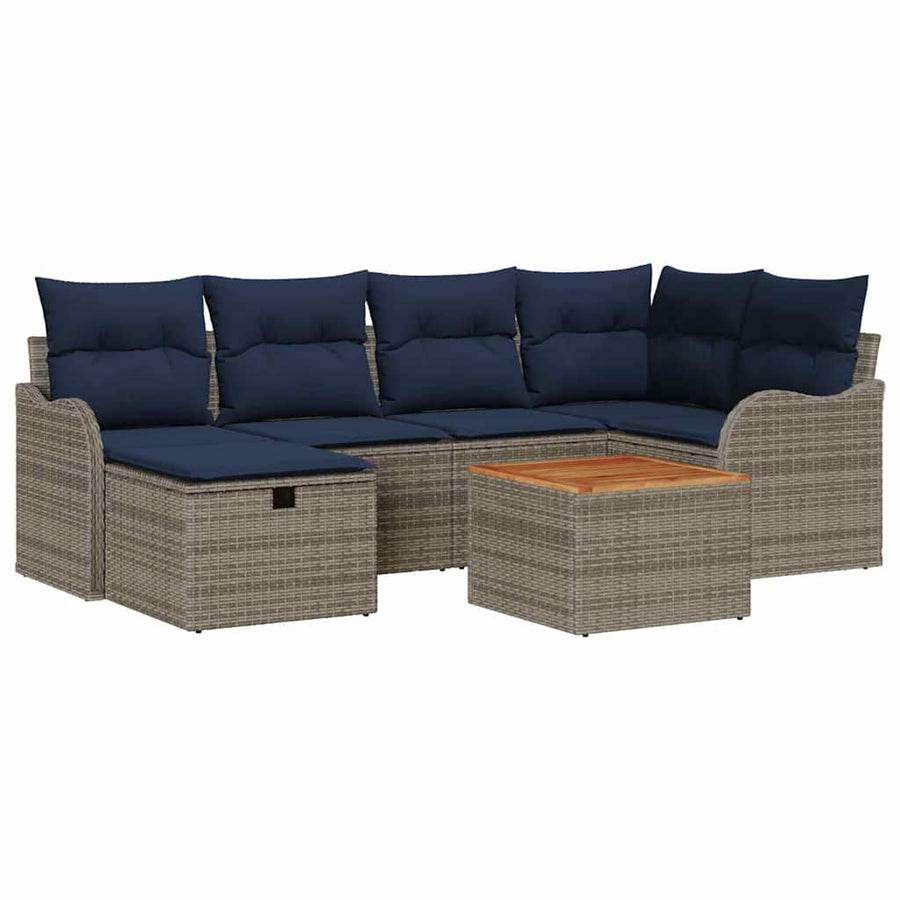 Tuinbankenset 7 st Grijs poly rattan