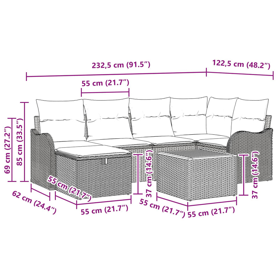 Tuinbankenset 7 st Grijs poly rattan