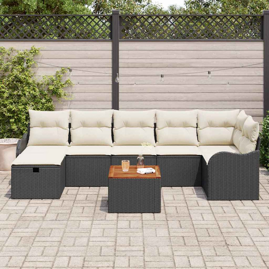 Tuinbankenset met kussen met opslag 8 pcs Zwart poly rattan