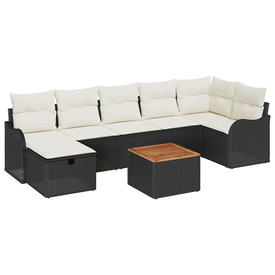 Tuinbankenset met kussen met opslag 8 pcs Zwart poly rattan