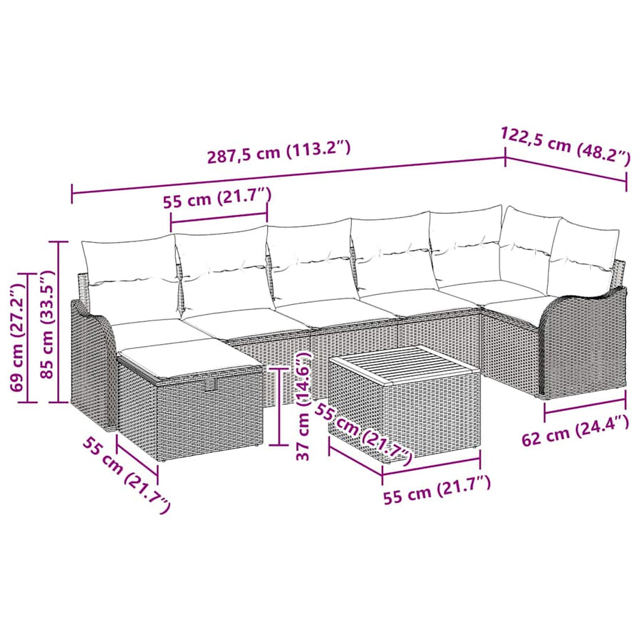 Tuinbankenset met kussen met opslag 8 pcs Zwart poly rattan