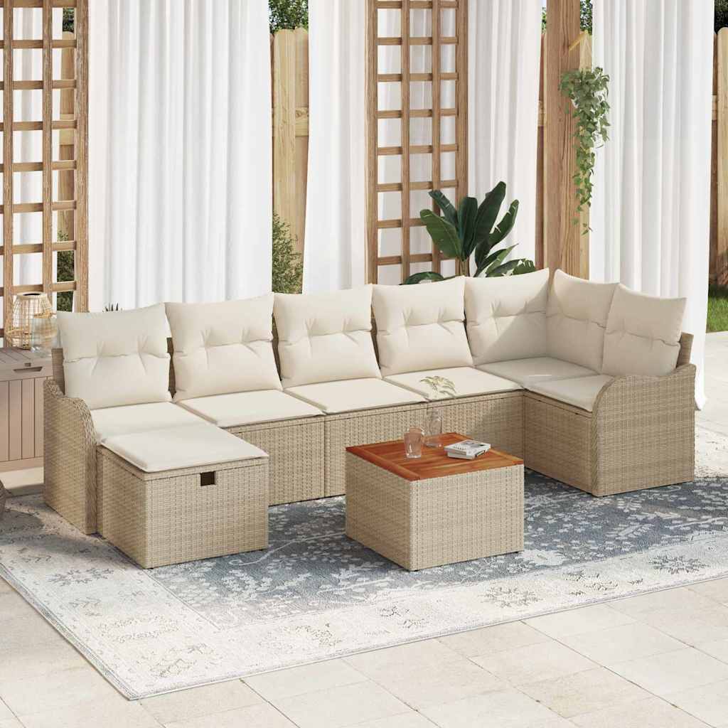 Tuinbankenset met kussen met opslag 8 pcs Beige poly rattan
