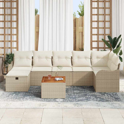 Tuinbankenset met kussen met opslag 8 pcs Beige poly rattan