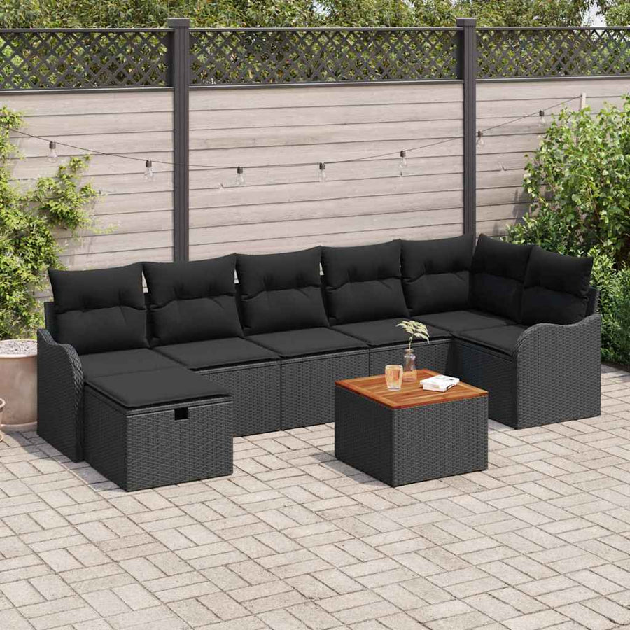 Tuinbankenset met kussen met opslag 8 pcs Zwart poly rattan