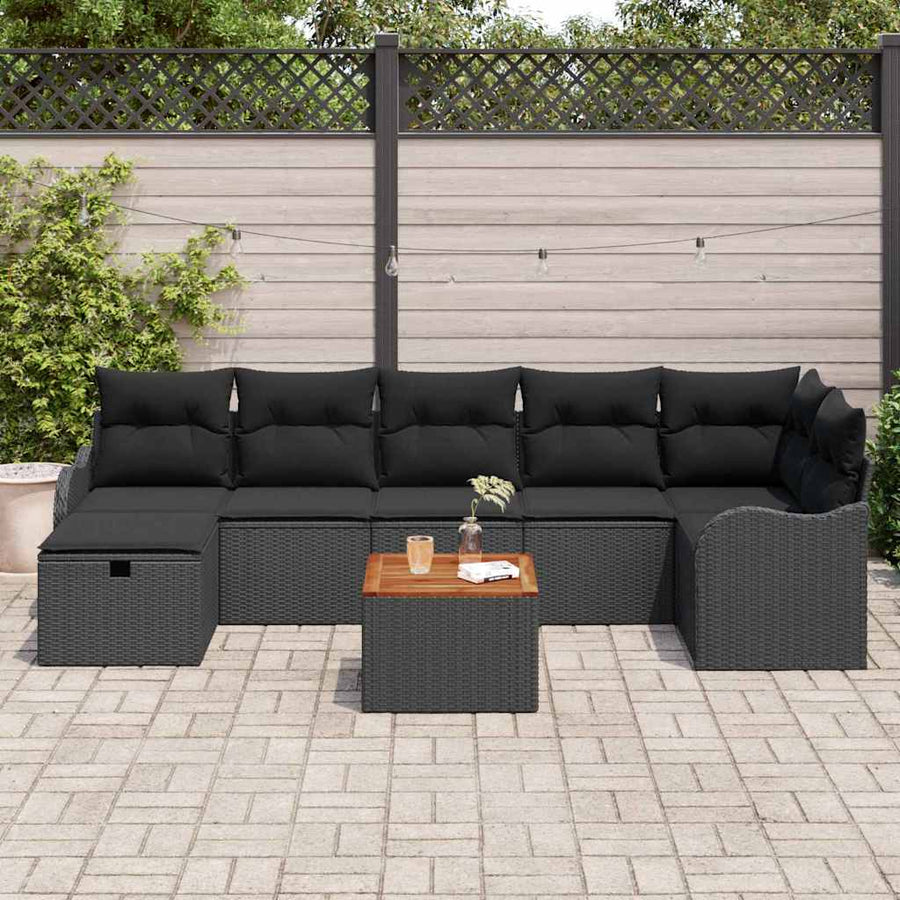 Tuinbankenset met kussen met opslag 8 pcs Zwart poly rattan