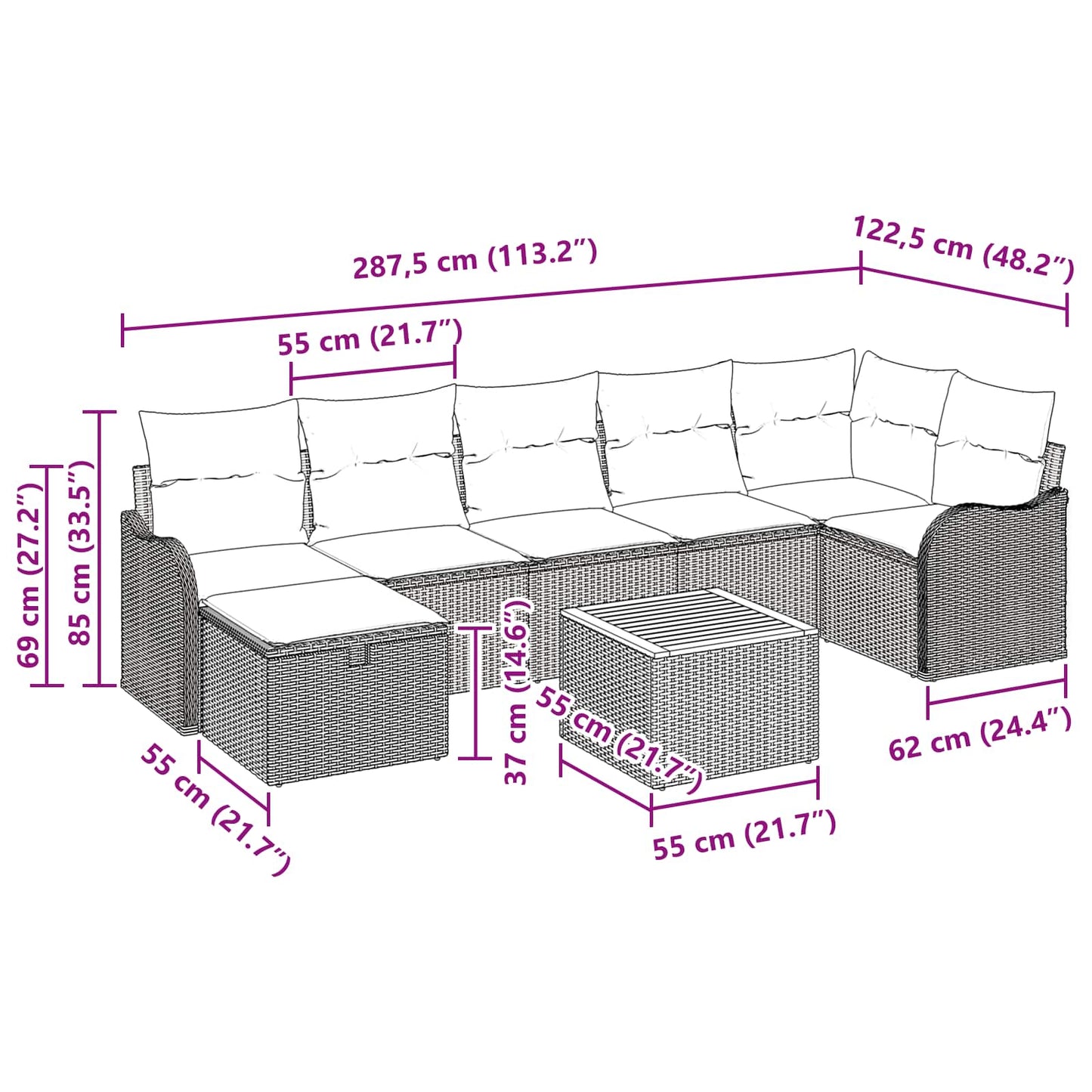 Tuinbankenset 8 st Grijs poly rattan