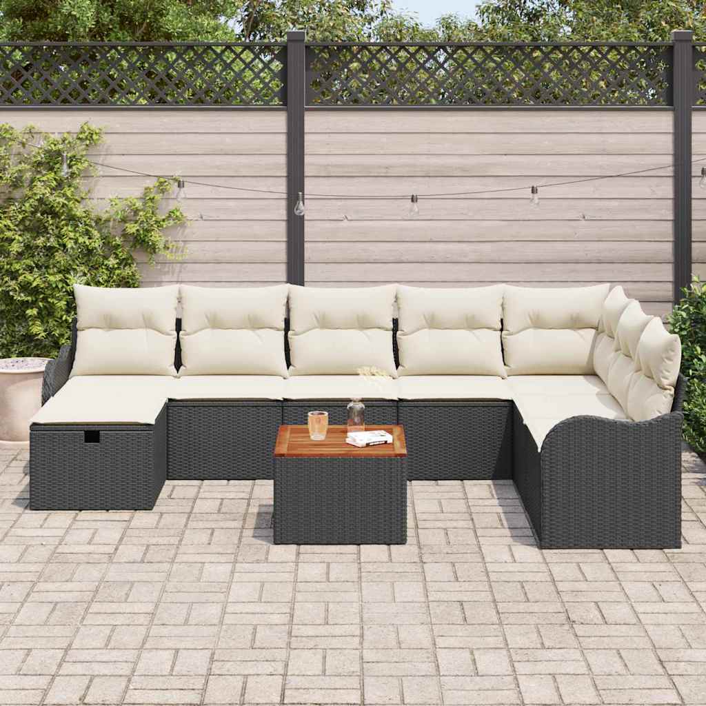 Tuinbankenset met kussen met opslag 9 pcs Zwart poly rattan