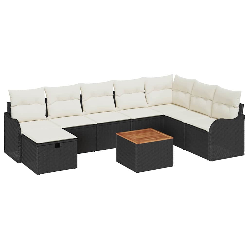 Tuinbankenset met kussen met opslag 9 pcs Zwart poly rattan