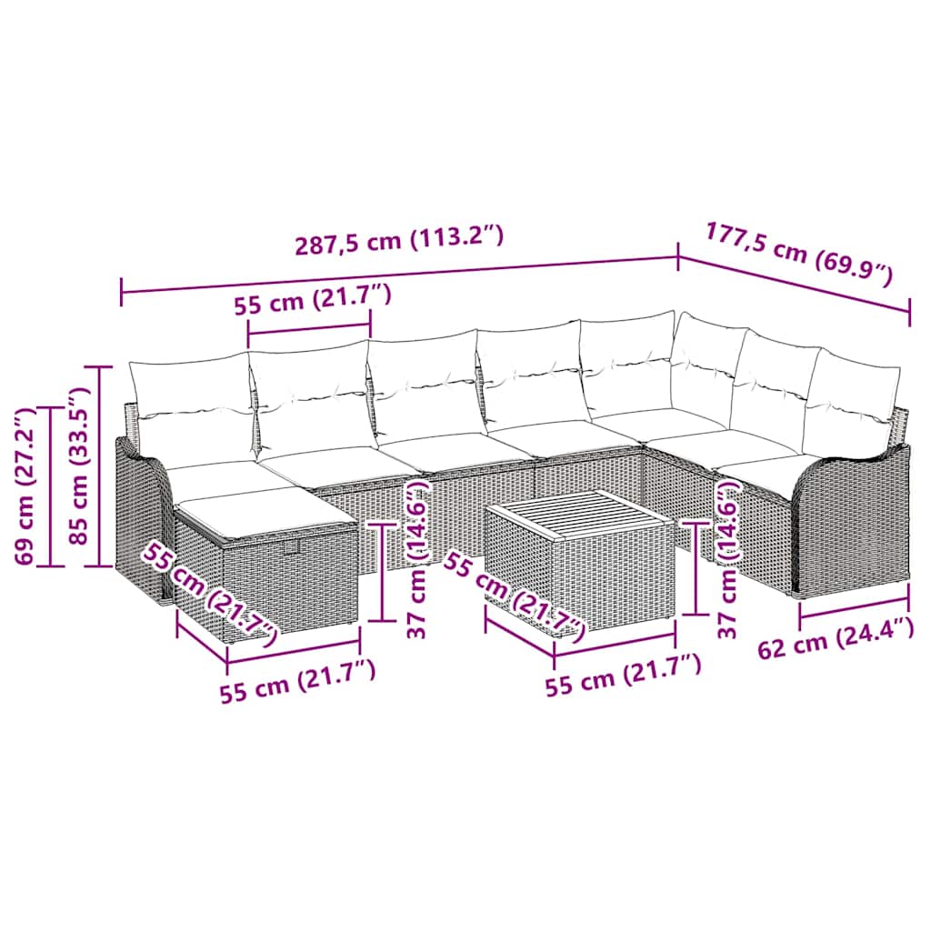 Tuinbankenset met kussen met opslag 9 pcs Zwart poly rattan