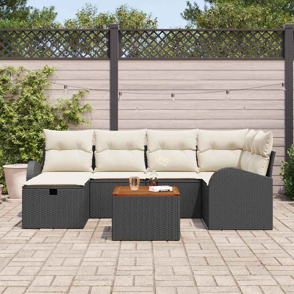 Tuinbankenset met kussen met opslag 7 pcs Zwart poly rattan