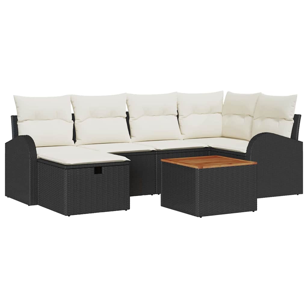 Tuinbankenset met kussen met opslag 7 pcs Zwart poly rattan