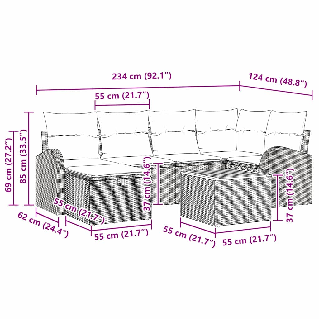Tuinbankenset met kussen met opslag 7 pcs Zwart poly rattan