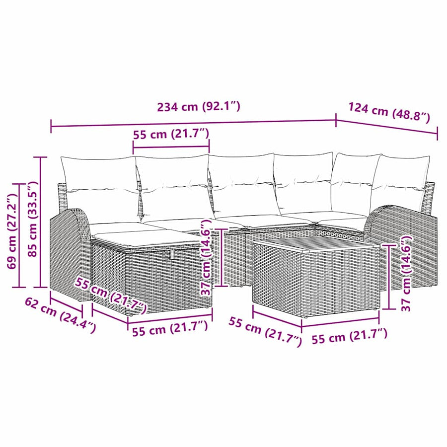 Tuinbankenset met kussen met opslag 7 pcs Zwart poly rattan