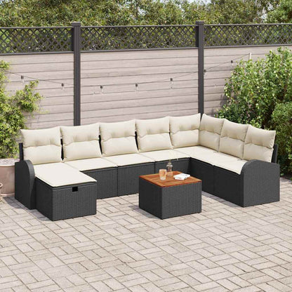 Tuinbankenset met kussen met opslag 9 pcs Zwart poly rattan