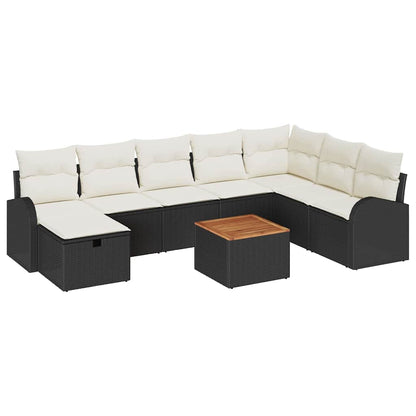 Tuinbankenset met kussen met opslag 9 pcs Zwart poly rattan