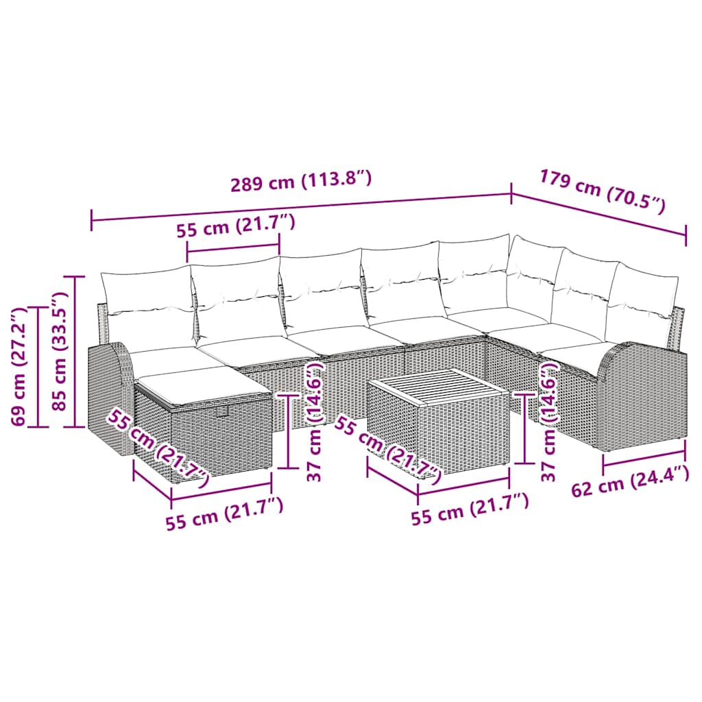 Tuinbankenset met kussen met opslag 9 pcs Zwart poly rattan
