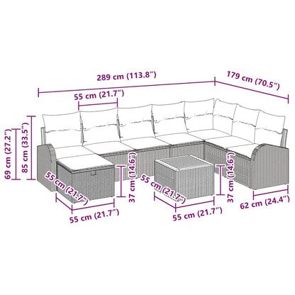 Tuinbankenset met kussen met opslag 9 pcs Zwart poly rattan