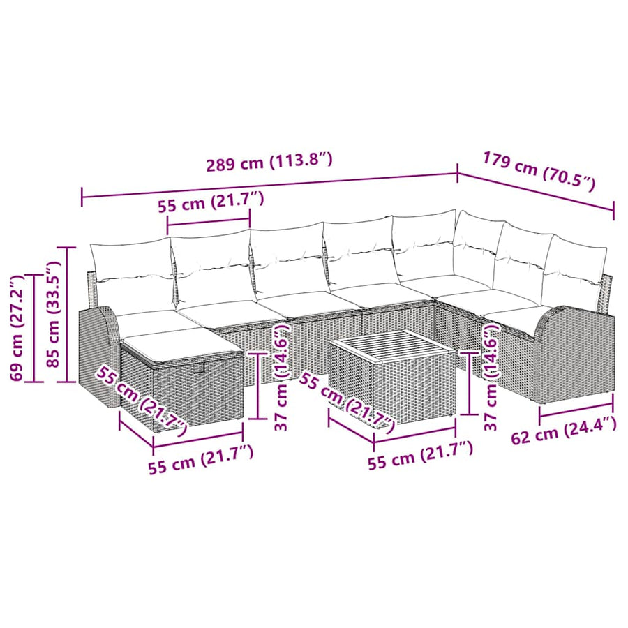 Tuinbankenset met kussen met opslag 9 pcs Zwart poly rattan