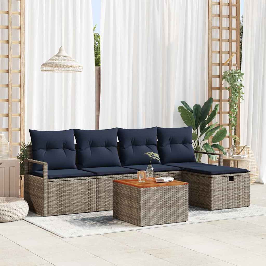 Tuinbankenset met kussen met opslag 6 pcs Grijs poly rattan