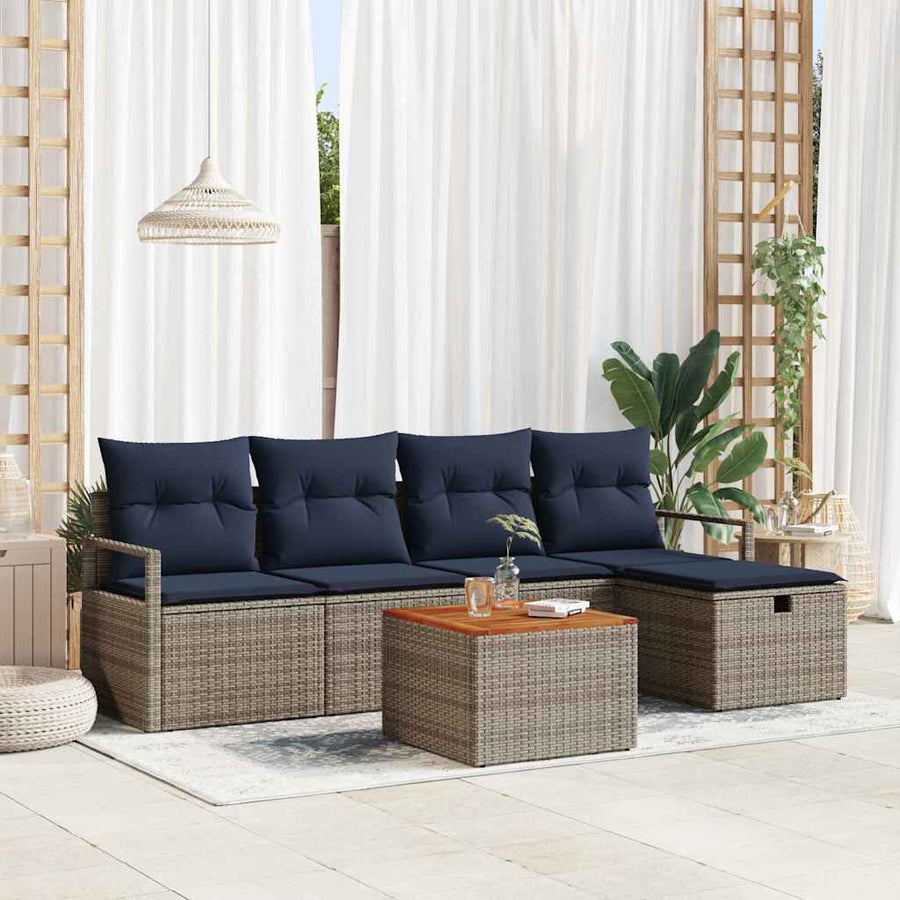 Tuinbankenset met kussen met opslag 6 pcs Grijs poly rattan