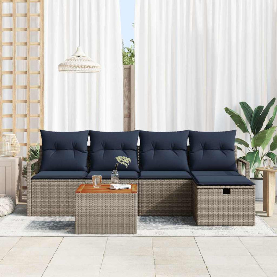 Tuinbankenset met kussen met opslag 6 pcs Grijs poly rattan