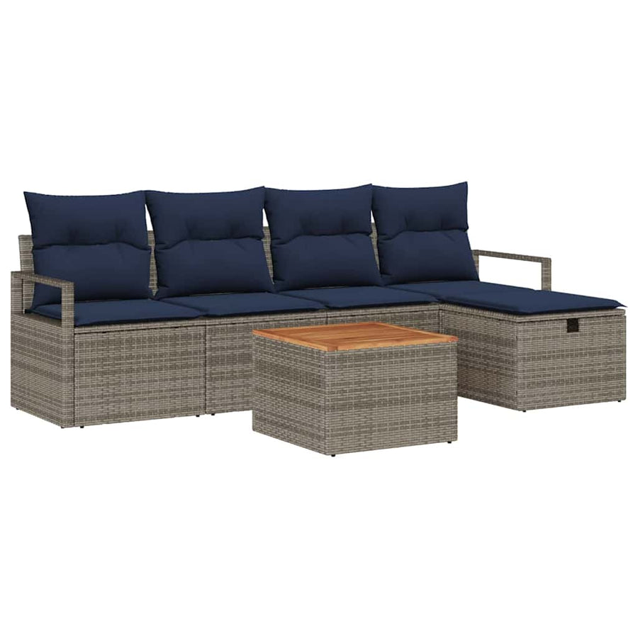 Tuinbankenset met kussen met opslag 6 pcs Grijs poly rattan