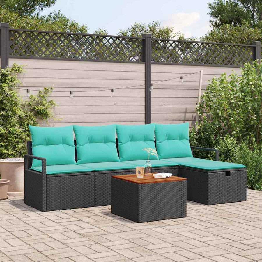 Tuinbankenset met kussen met opslag 6 pcs Zwart poly rattan