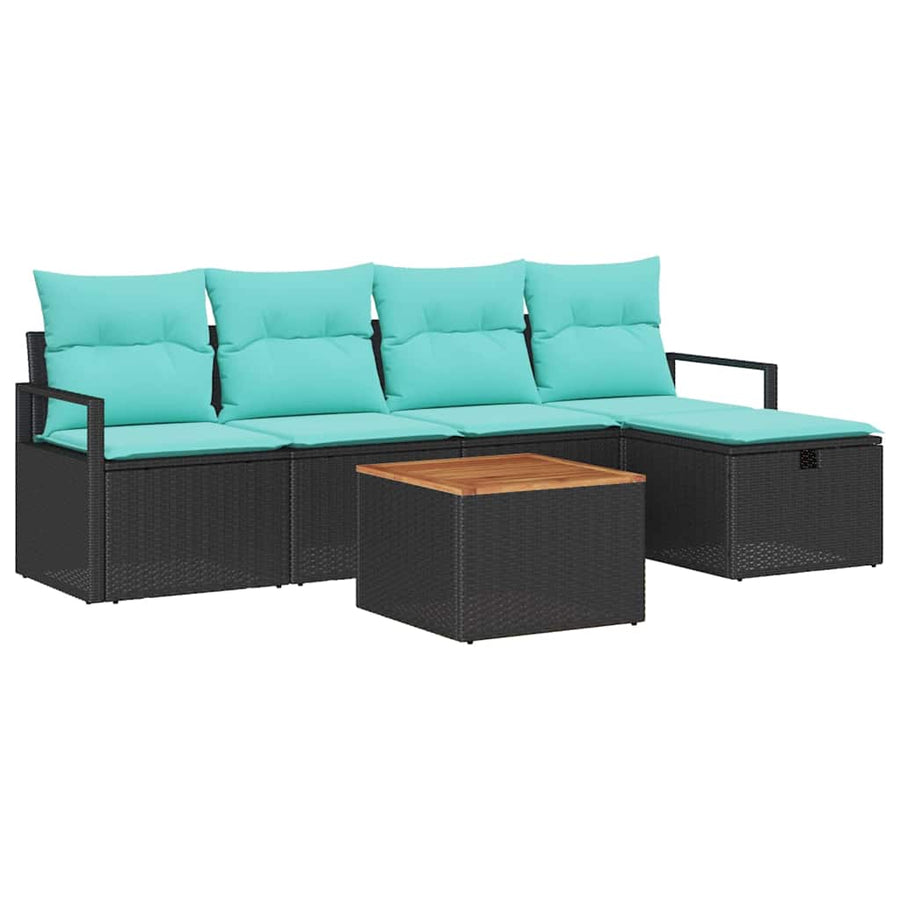 Tuinbankenset met kussen met opslag 6 pcs Zwart poly rattan