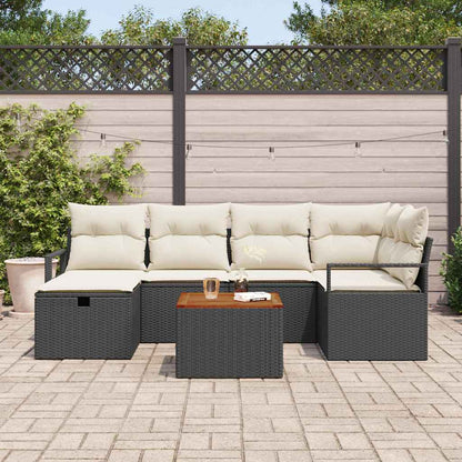 Tuinbankenset met kussen met opslag 7 pcs Zwart poly rattan