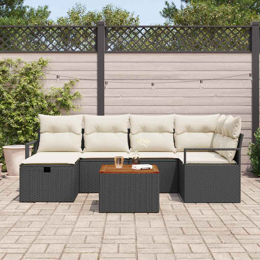 Tuinbankenset met kussen met opslag 7 pcs Zwart poly rattan