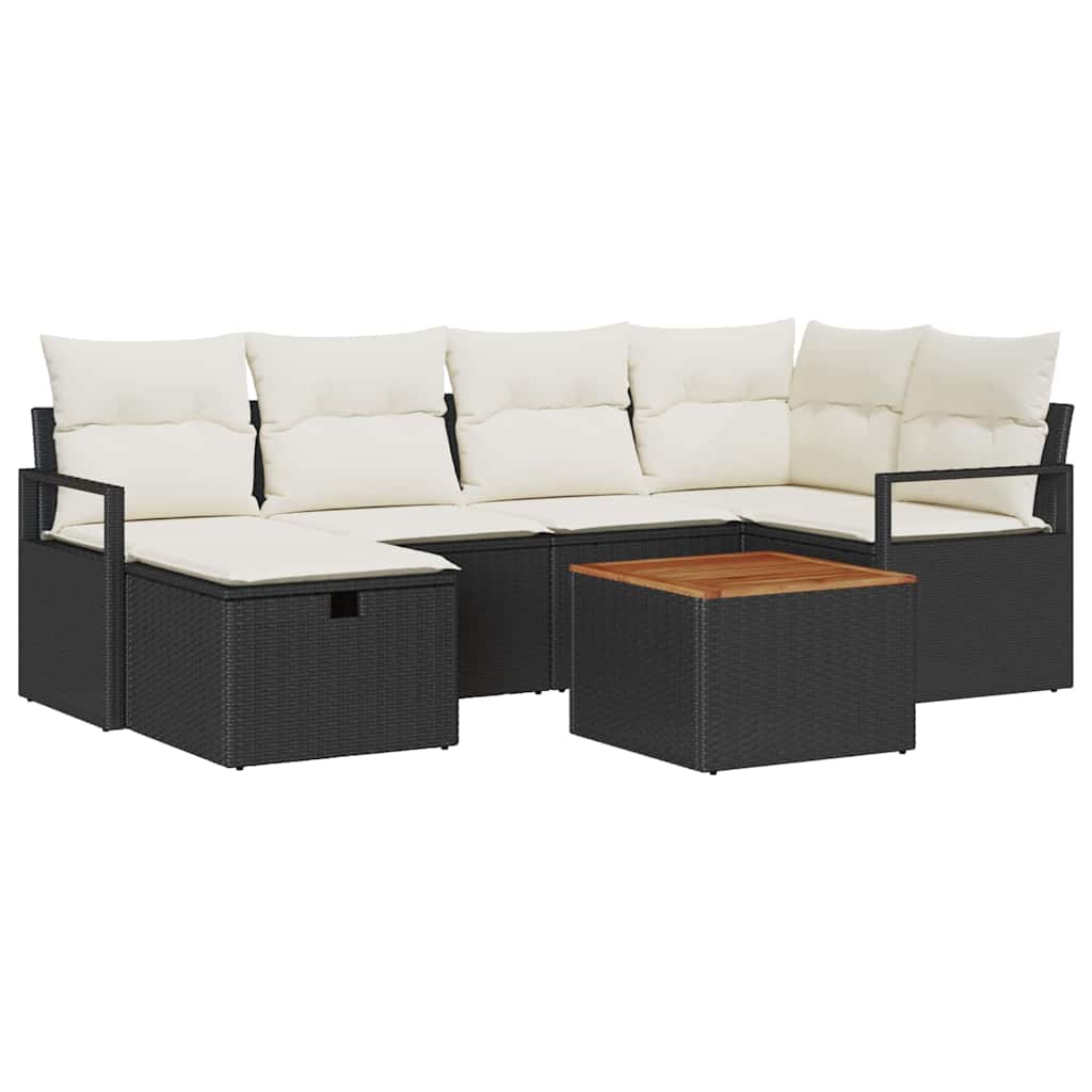 Tuinbankenset met kussen met opslag 7 pcs Zwart poly rattan