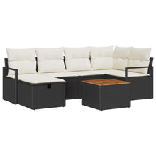 Tuinbankenset met kussen met opslag 7 pcs Zwart poly rattan