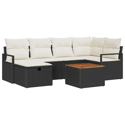 Tuinbankenset met kussen met opslag 7 pcs Zwart poly rattan