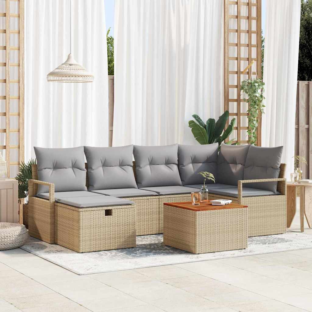 Tuinbankenset met kussen met opslag 7 pcs Beige poly rattan