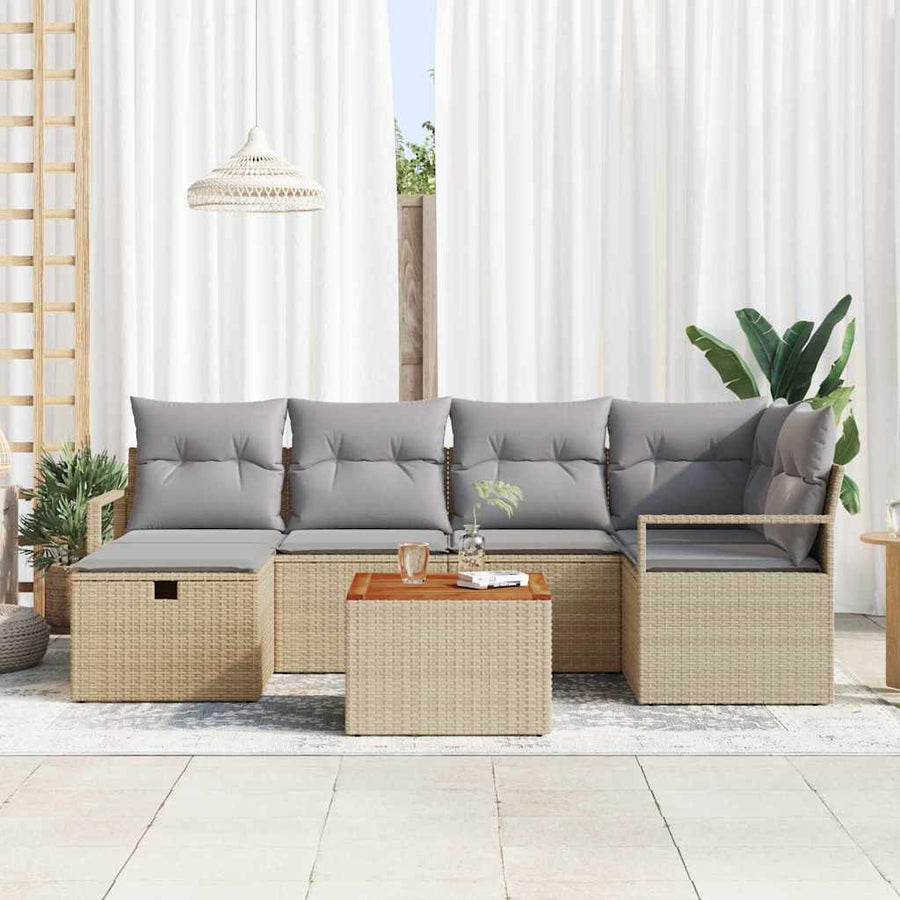 Tuinbankenset met kussen met opslag 7 pcs Beige poly rattan