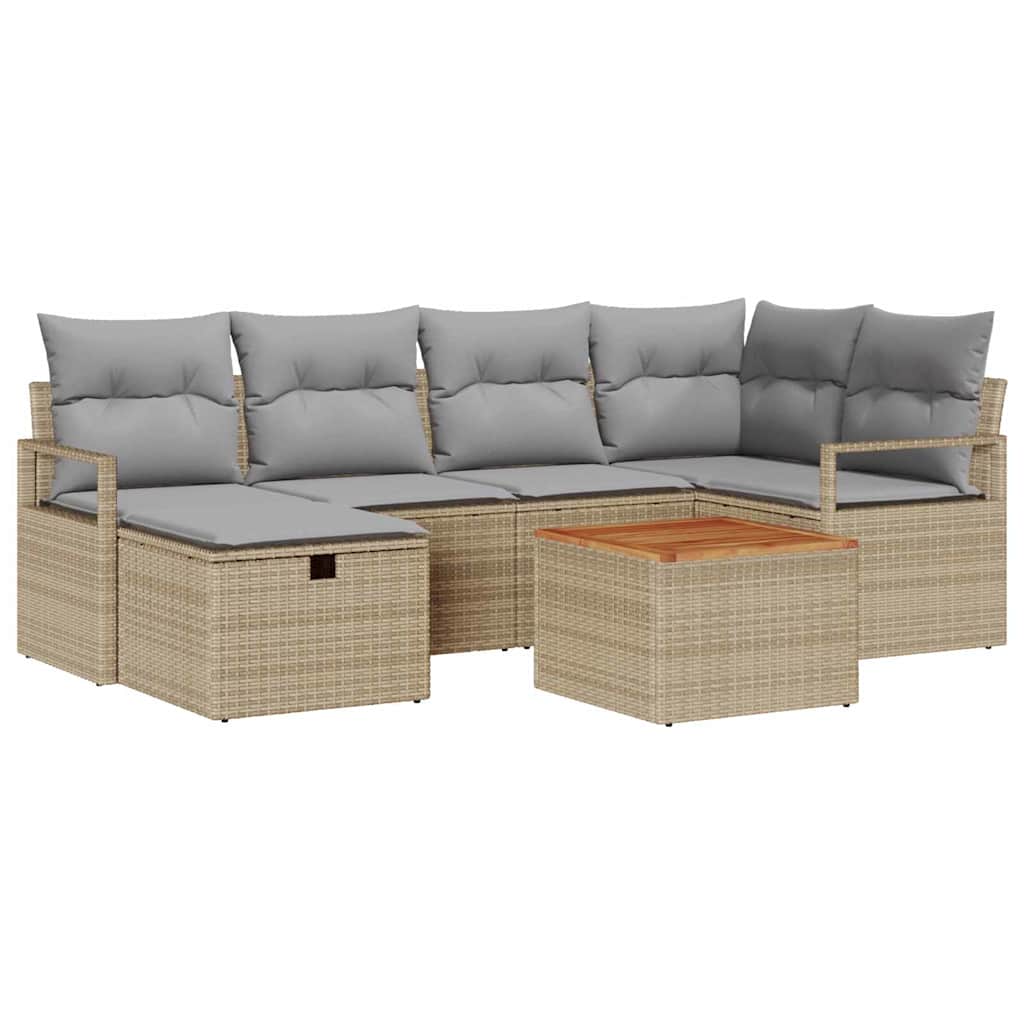Tuinbankenset met kussen met opslag 7 pcs Beige poly rattan