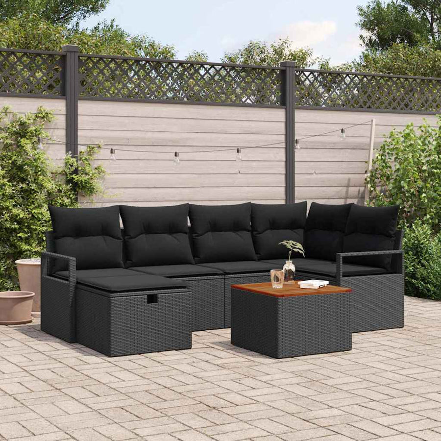 Tuin Sofa Set Met Kussen Met Opslag 7 Pcs Poly Riet Zwart Zwart