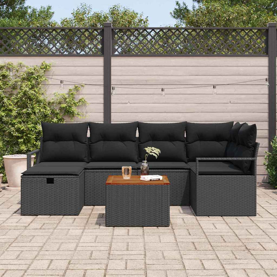 Tuin Sofa Set Met Kussen Met Opslag 7 Pcs Poly Riet Zwart Zwart