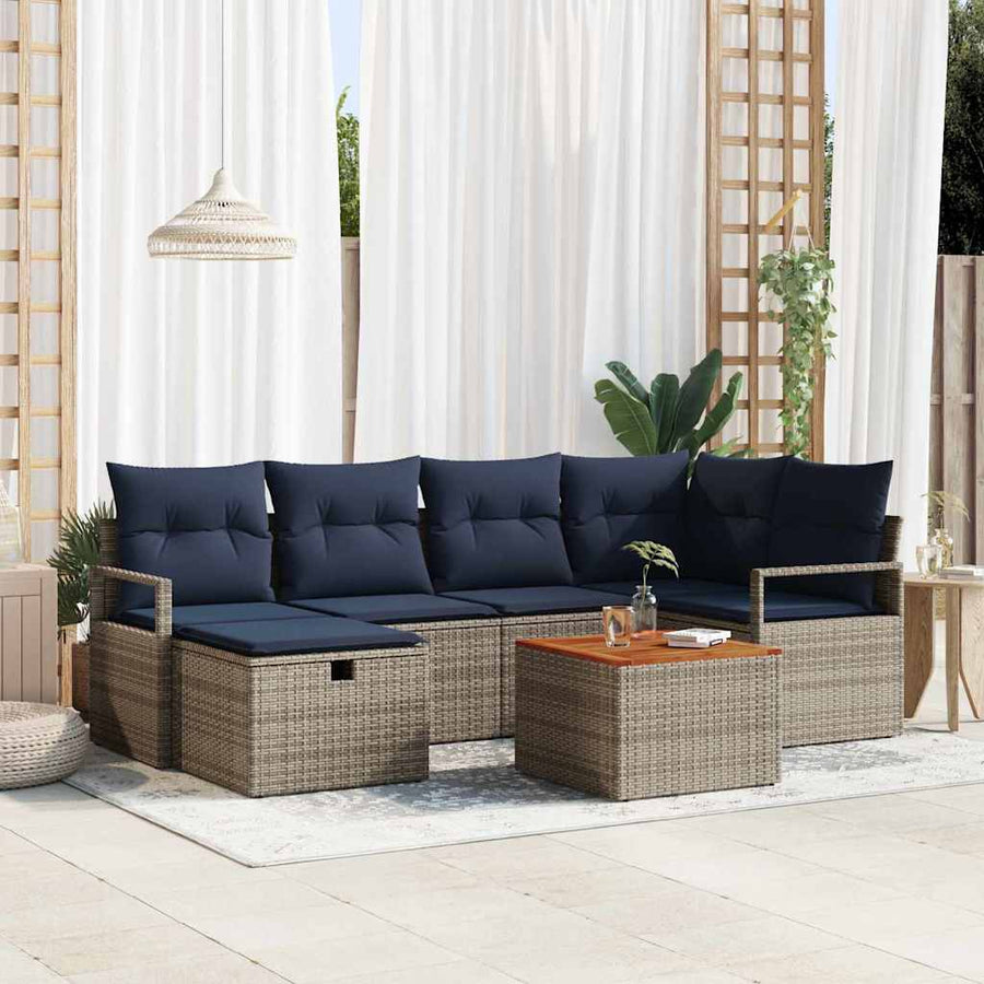 Tuinbankenset met kussen met opslag 7 pcs Grijs poly rattan
