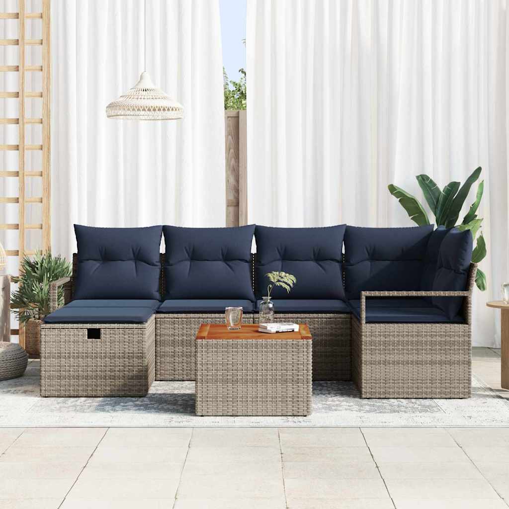 Tuinbankenset met kussen met opslag 7 pcs Grijs poly rattan