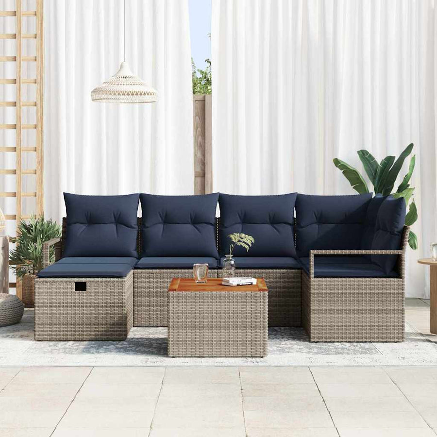 Tuinbankenset met kussen met opslag 7 pcs Grijs poly rattan