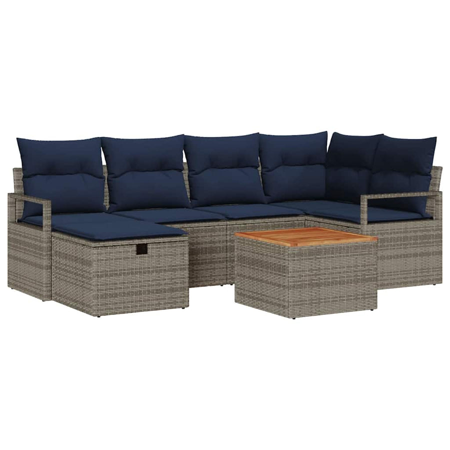 Tuinbankenset met kussen met opslag 7 pcs Grijs poly rattan