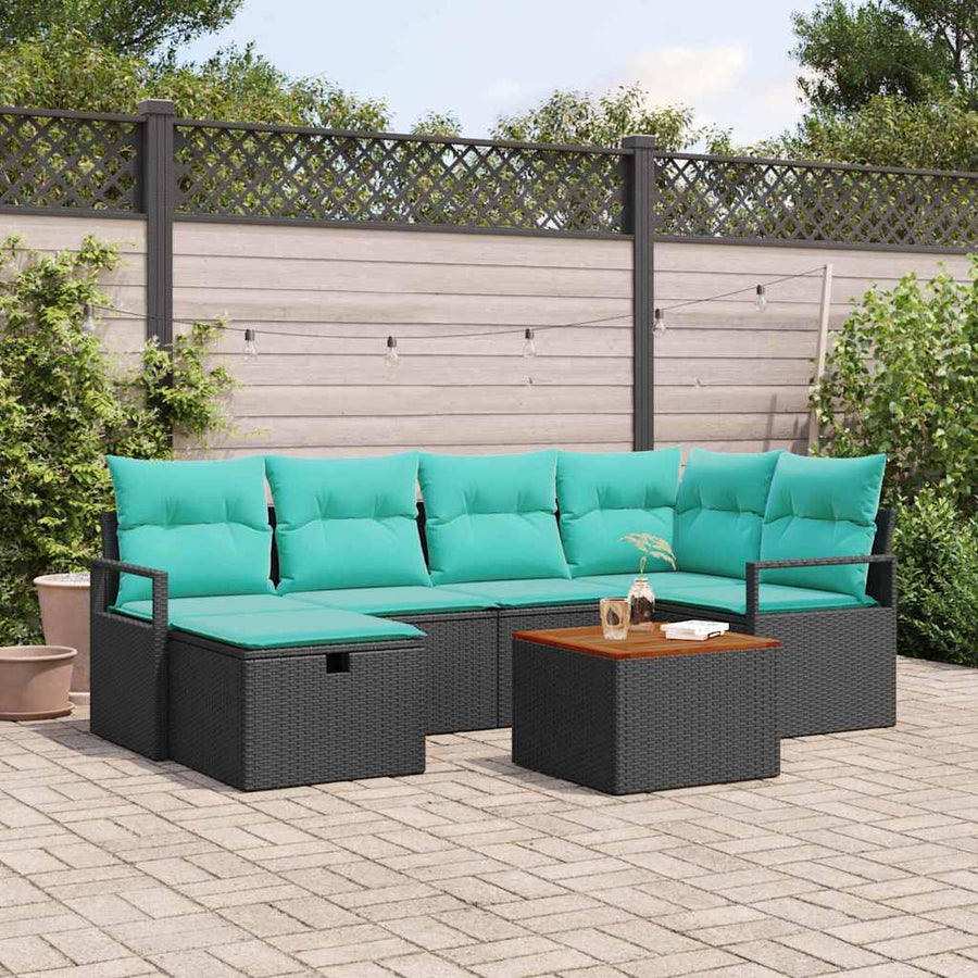 Tuinbankenset met kussen met opslag 7 pcs Zwart poly rattan