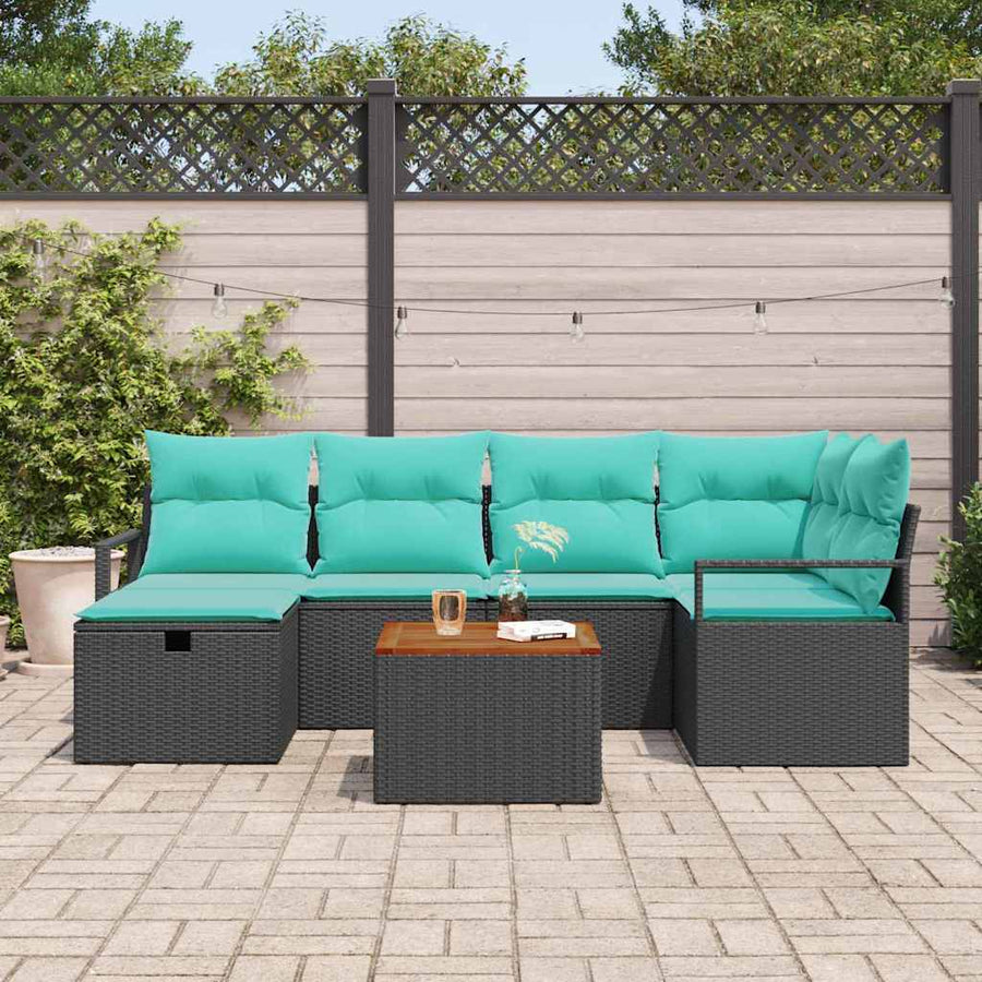 Tuinbankenset met kussen met opslag 7 pcs Zwart poly rattan